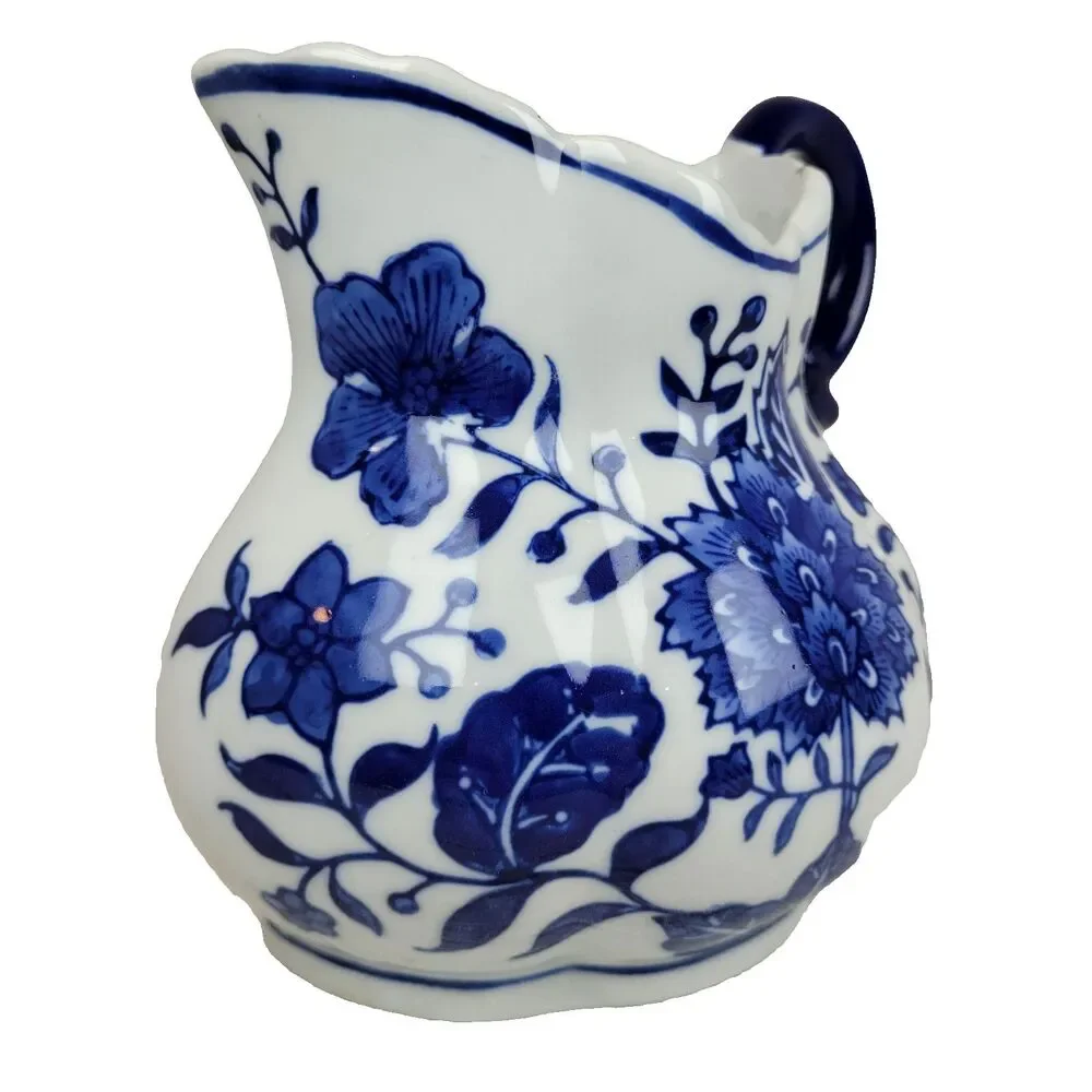 Porcelain Cobalt Blue White Wall Pocket Pitcher Vase Formalities by Baum Bros